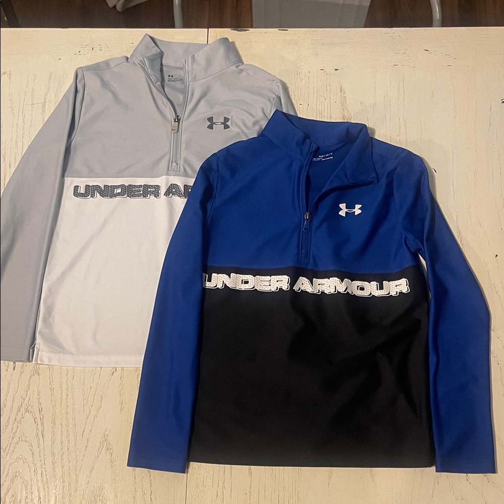 2 Youth L Under Armour Blue and Gray Quarter-Zip Pullovers